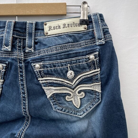 Rock Revival Sukara Easy Crop Jeans Med-Wash Denim Embroidered‎ Pockets Women 28 - Picture 16 of 16